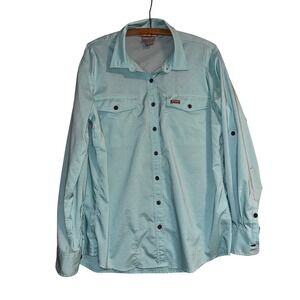ARIAT Womens Large Long Sleeve Button Down Shirt Aqua Blue Utility Rodeo Western